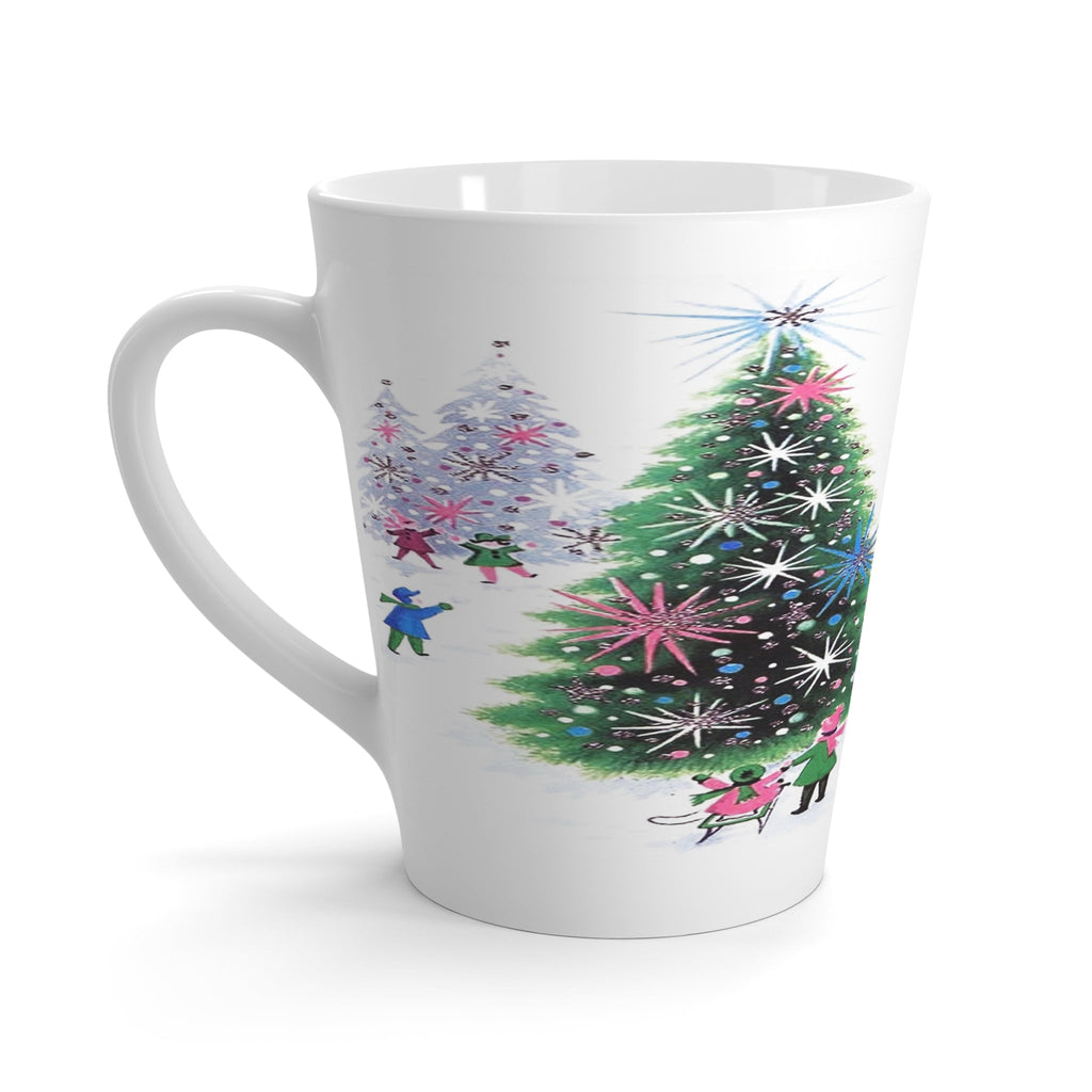 Christmas Trees Kids Sledding Retro Mid Century Christmas Print Latte Mug