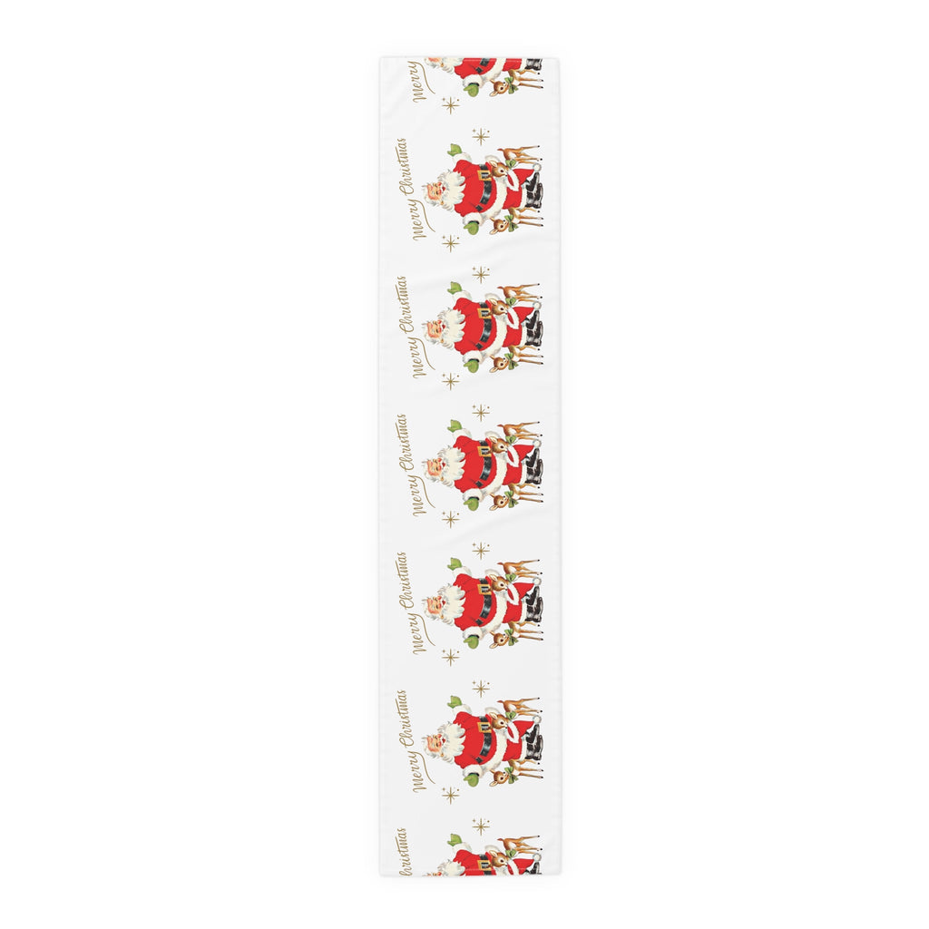 Merry Christmas Santa Reindeer Gold Stars Retro Christmas Table Runner