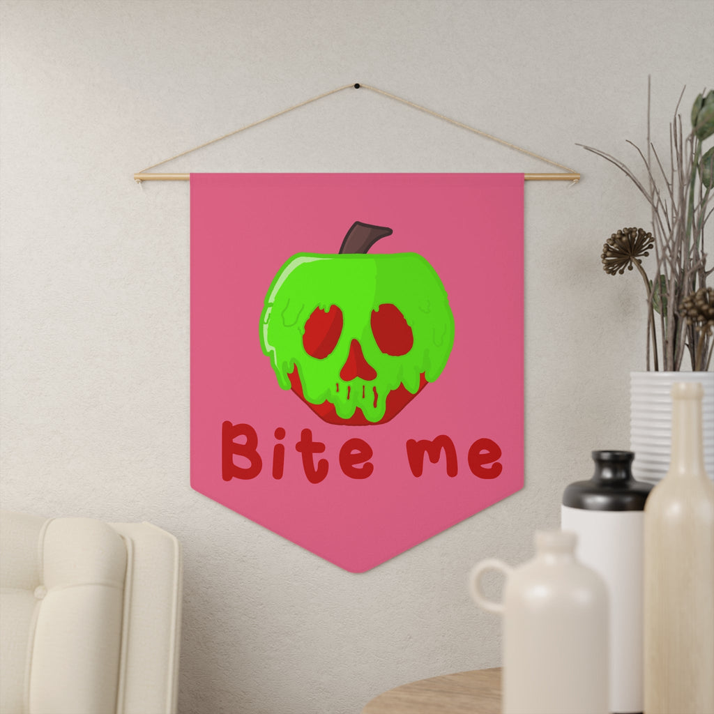 Bite Me Poison Apple Pink Halloween Decor Print Wall Hanging Banner Flag