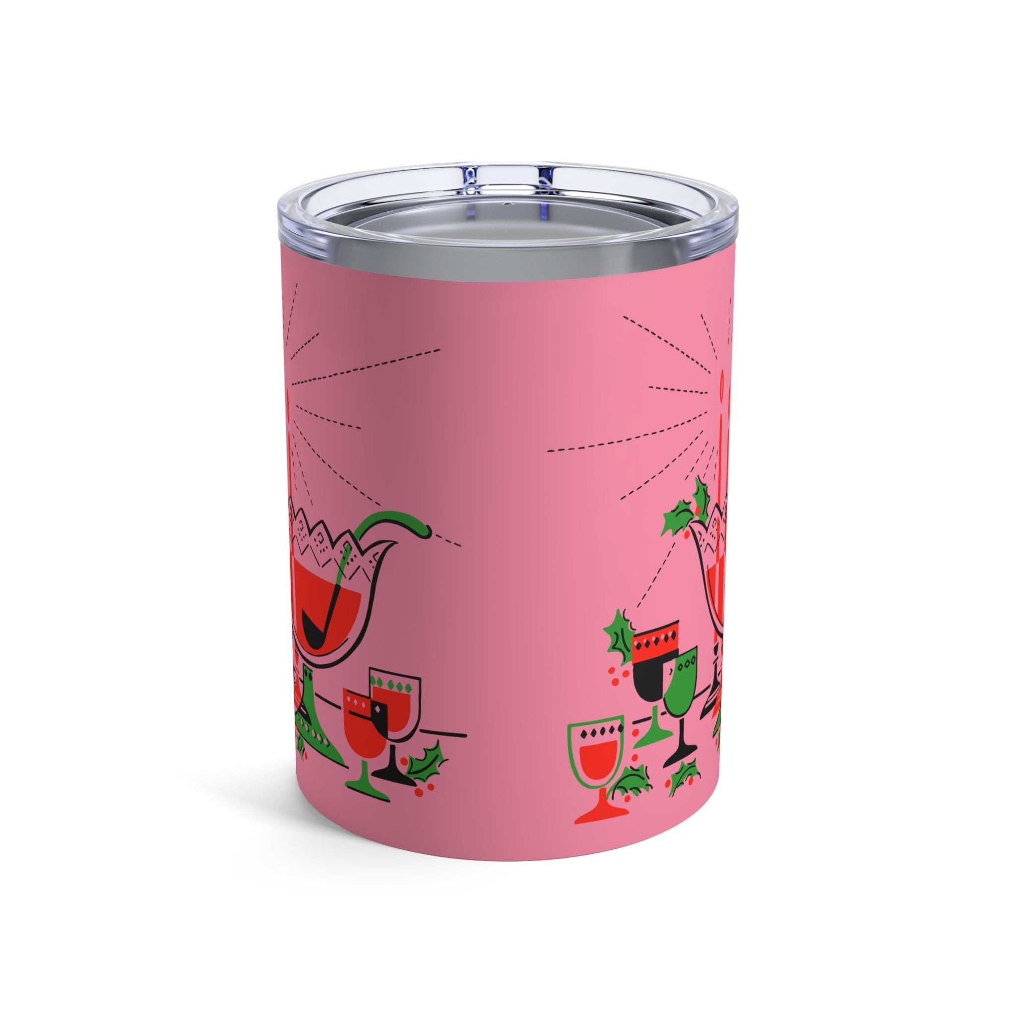 Christmas Cocktails Punchbowl Mid Century Retro Pink Christmas Print Stainless Steel Tumbler 10oz