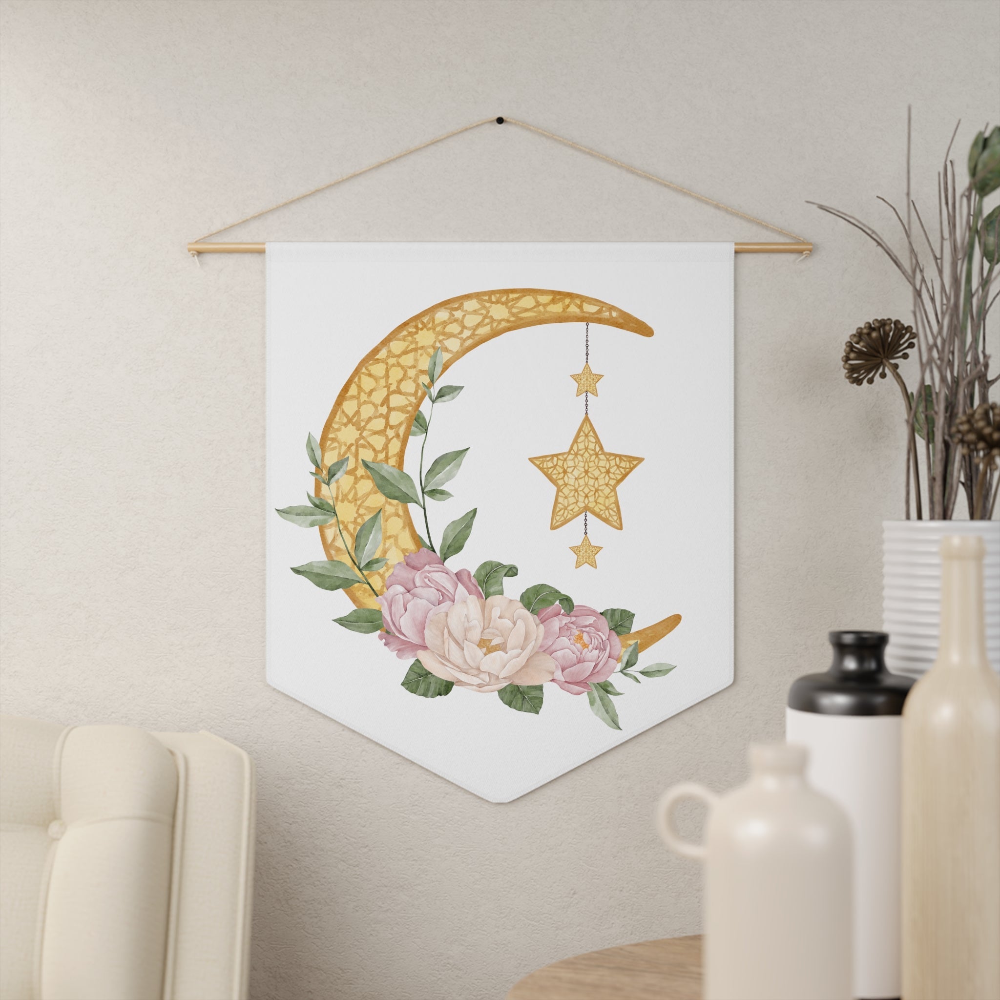 Crescent Moon Star Wall Hanging Banner Flag