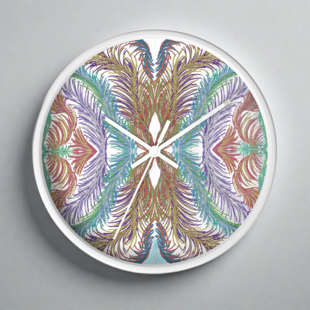 Space Feathers Caden Caraco White Wall Clock
