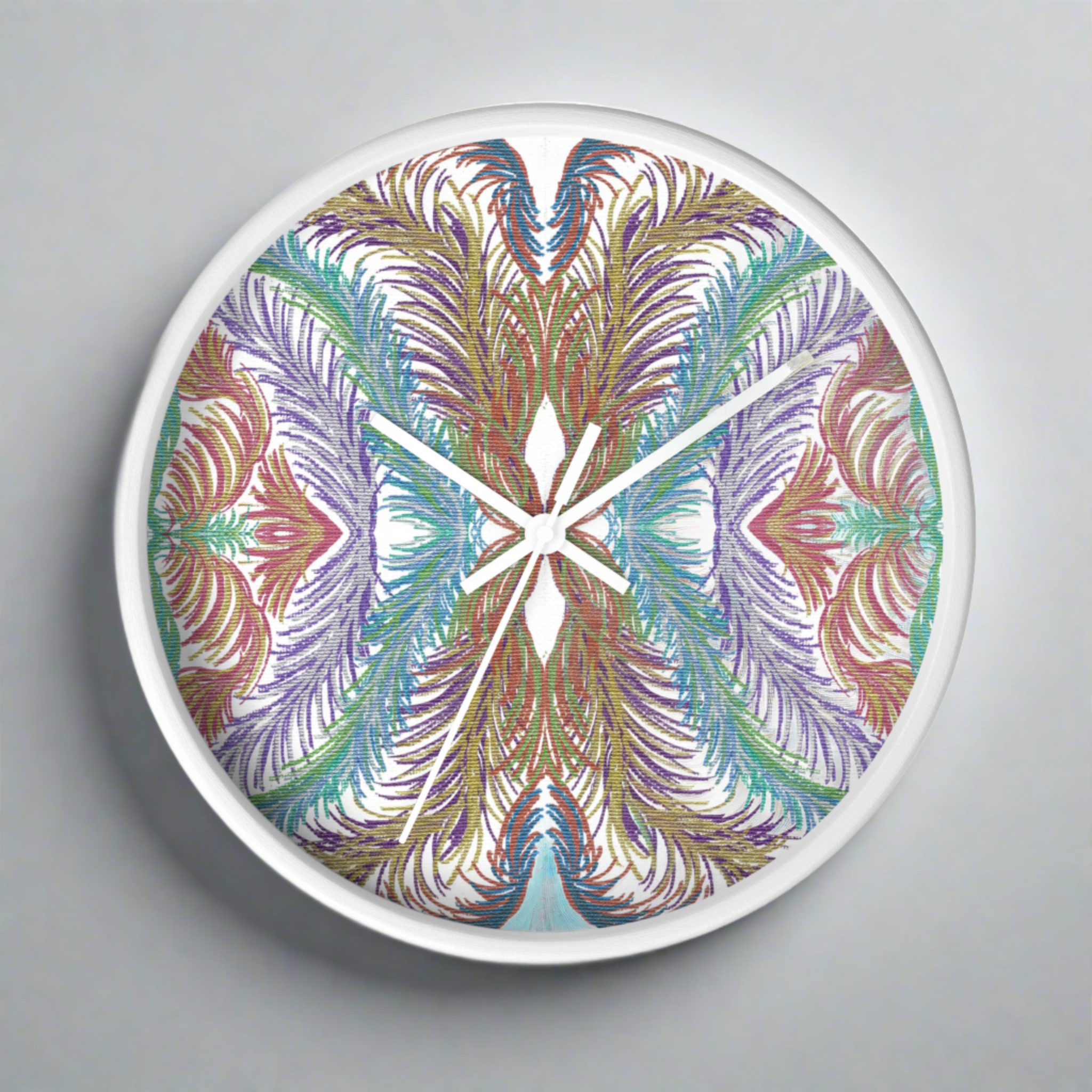 Space Feathers Caden Caraco White Wall Clock