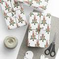 Christmas Candles With Holly Mid Century Retro Christmas Print Holiday Gift Wrap Paper - Glossy Or Matte