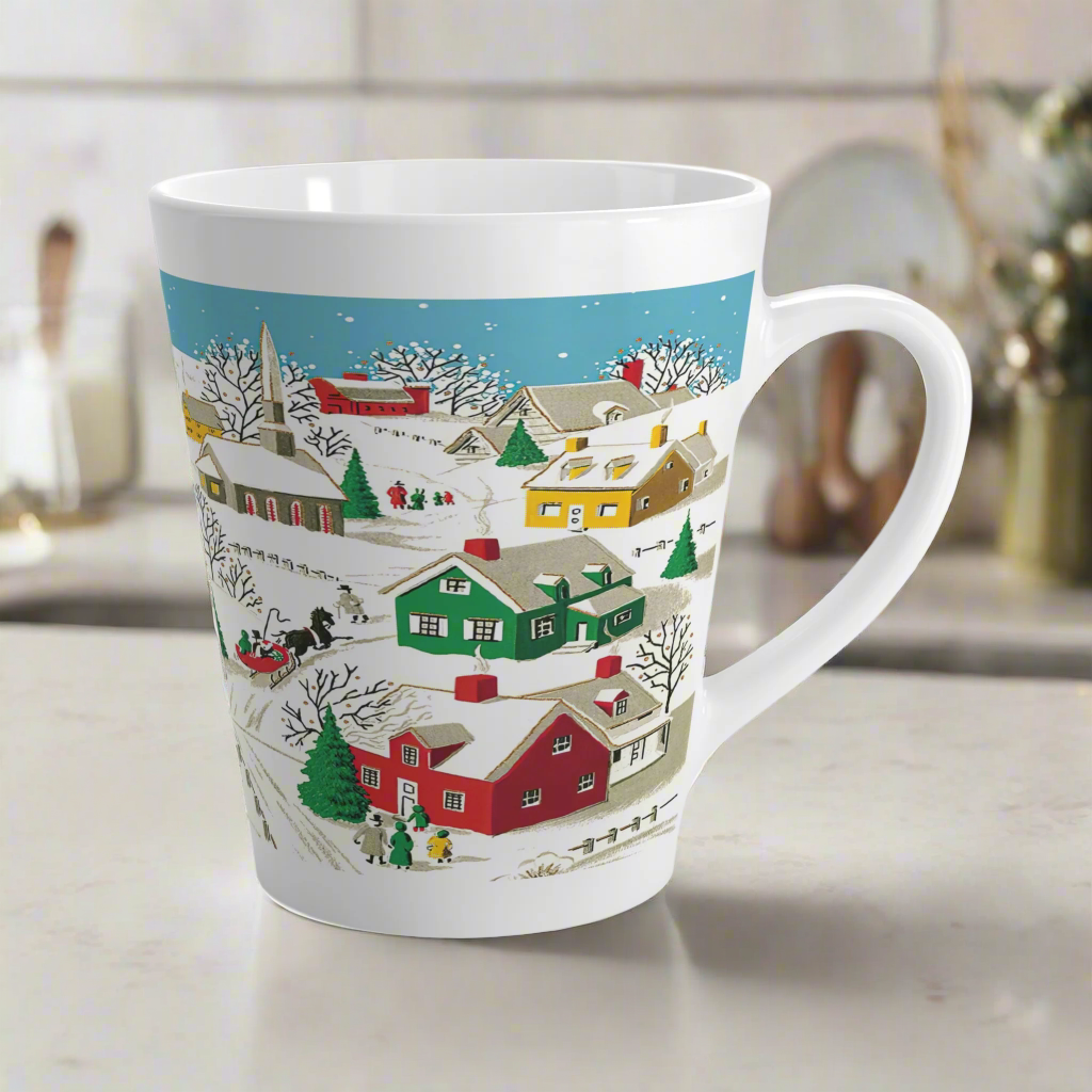 Christmas Village Town Mid Century Retro Christmas Print Latte Mug
