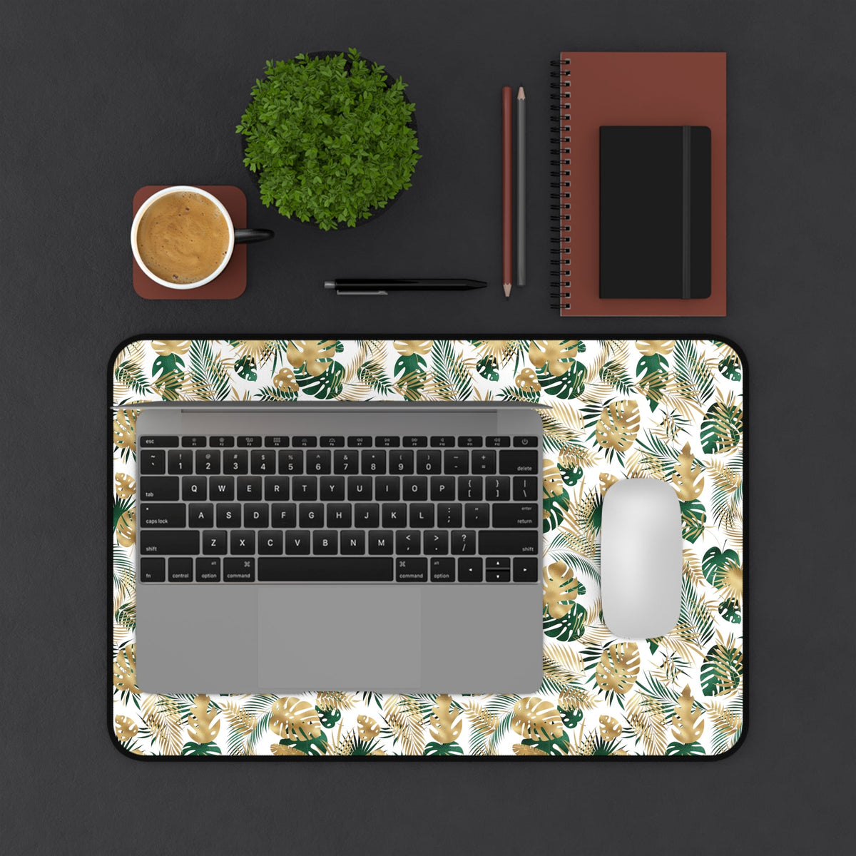 Gold and Green Palm Desk Mat - 3 size options