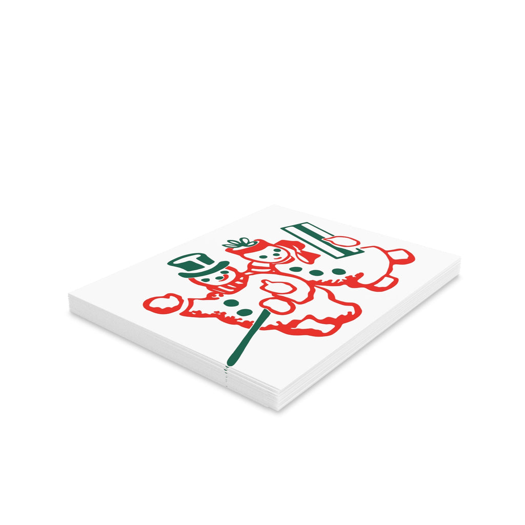 Snowman And Snowwoman Mid Century Retro Christmas Print Matte Greeting Cards (8, 16, and 24 pcs)