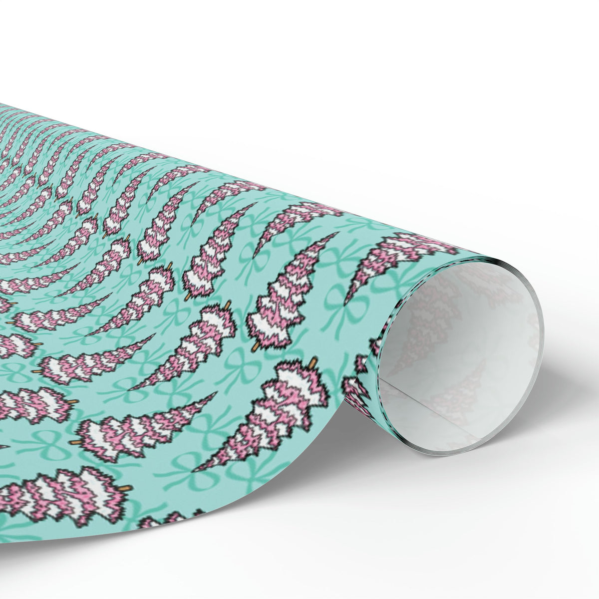 Pastel Pink Christmas Trees Teal Christmas Print Holiday Gift Wrap Paper - Glossy Or Matte