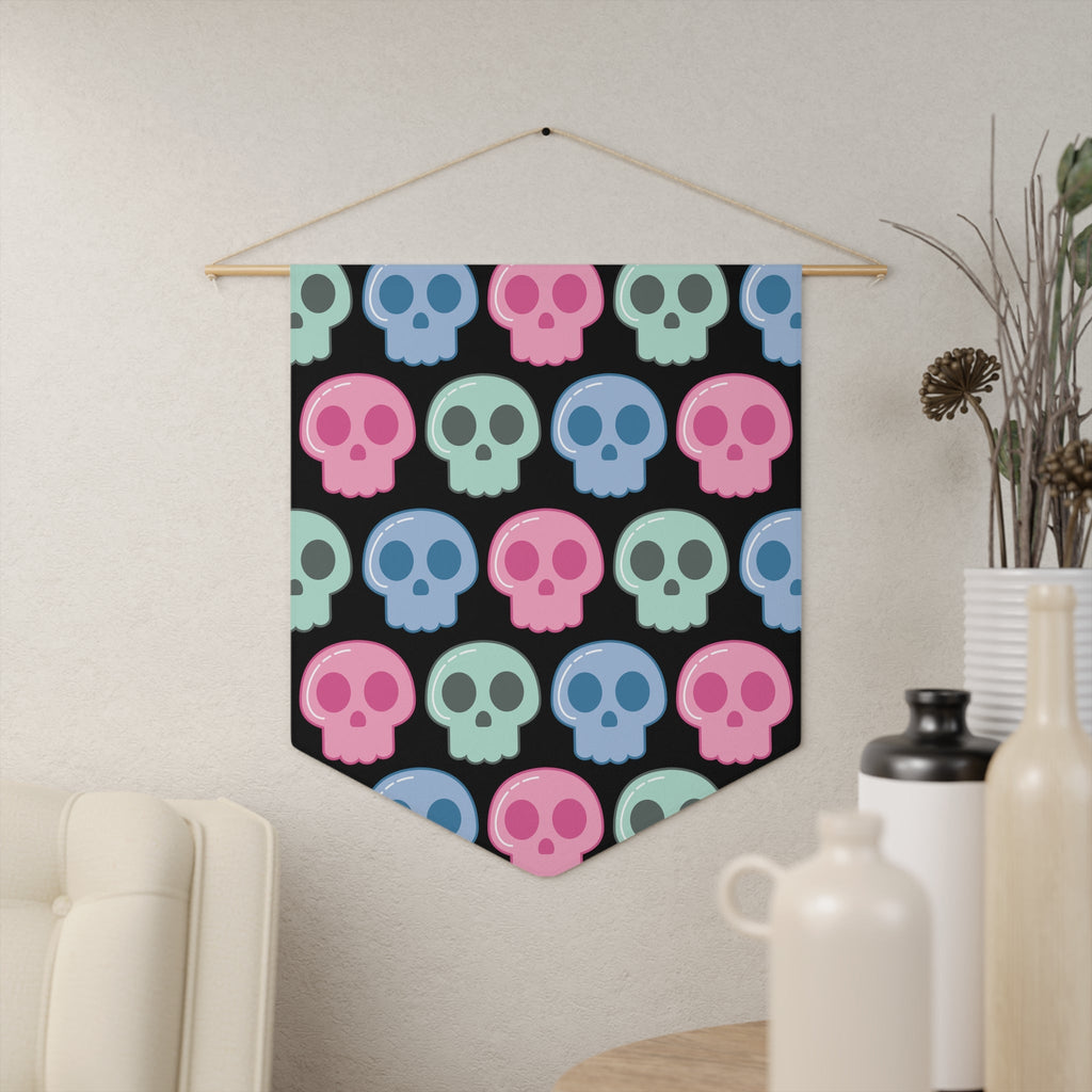 Pastel Goth Skulls Cute Halloween Skulls Print Black Pennant Banner Wall Hanging