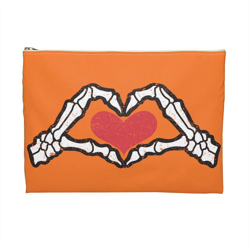 Skeleton Heart Hands Distressed Style Halloween Print Polyester Accessory Pouch Travel Bag