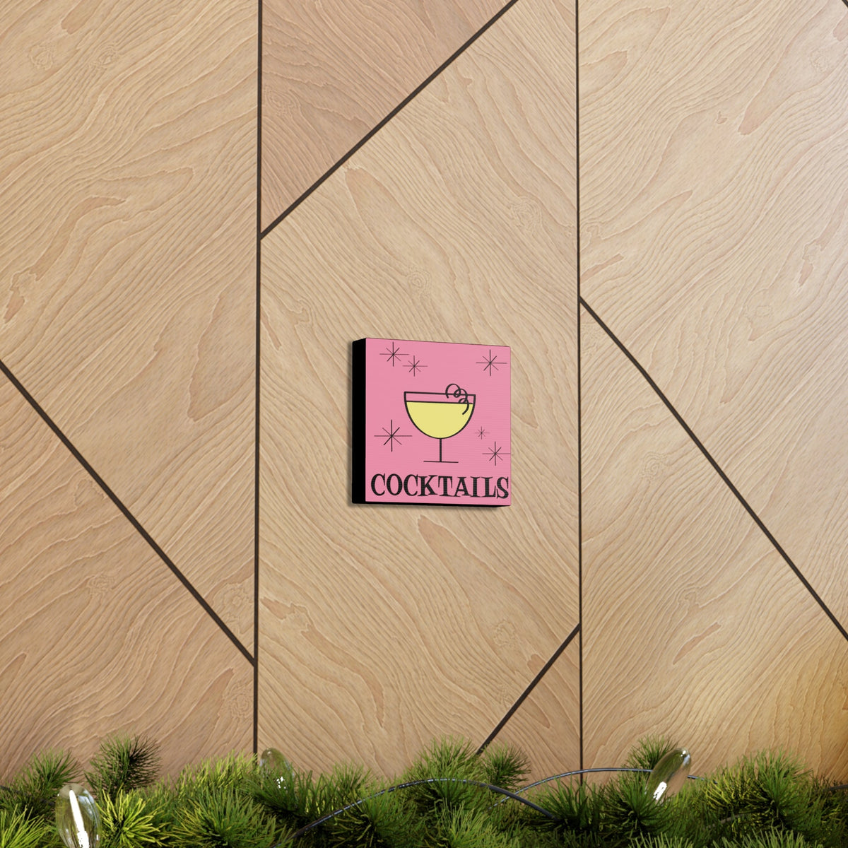 Cocktails Pink Mid Century Retro Design Pink Canvas Gallery Wrap