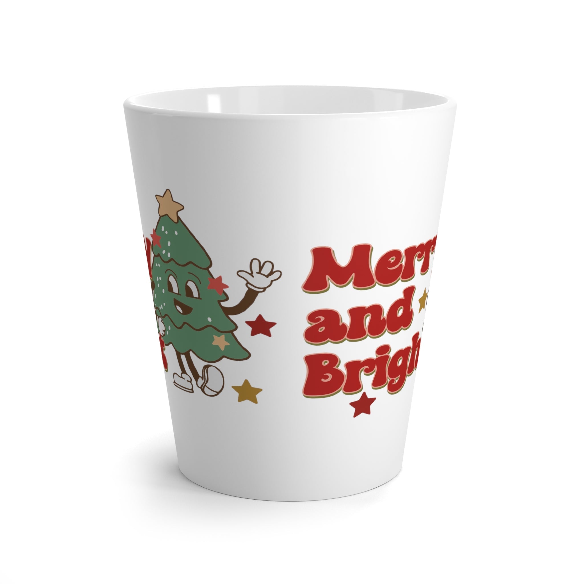 Merry And Bright Cute Christmas Tree Retro Style Christmas Print Latte Coffee Mug