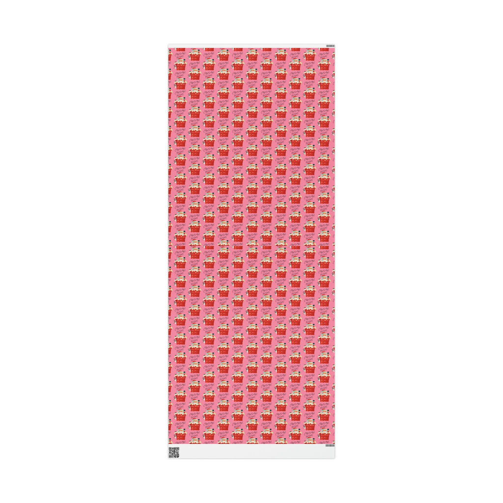Christmas Wishes Santa In Chimney Pink Mid Century Retro Christmas Style Holiday Gift Wrap Paper - Glossy Or Matte