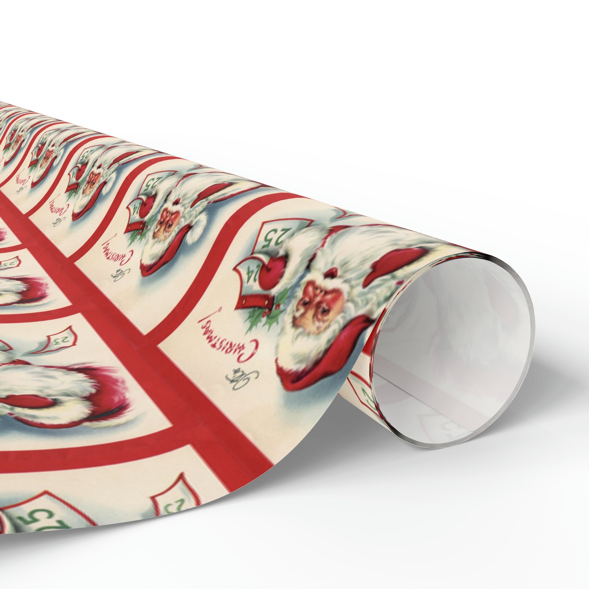 It's Christmas Santa With Calendar Retro Christmas Print Holiday Gift Wrap Paper - Glossy Or Matte