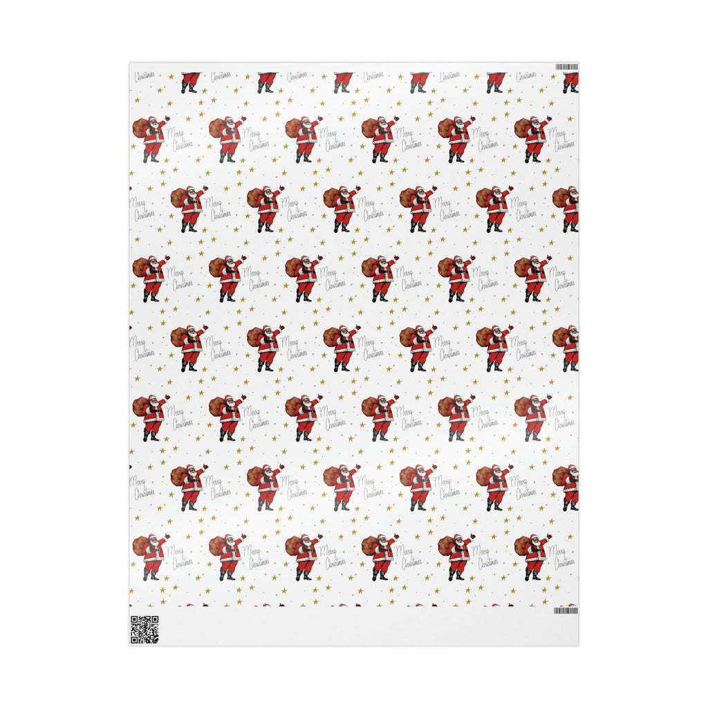 Merry Christmas Diverse Black Santa Gold Stars Retro Holiday Gift Wrap Paper - Glossy Or Matte