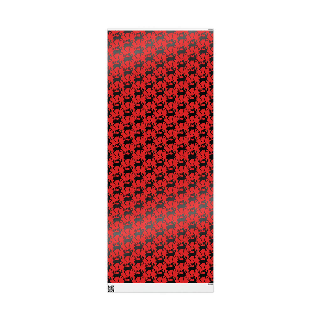 Reindeer Silhouette Red Mid Century Retro Christmas Print Holiday Gift Wrap Paper - Glossy Or Matte