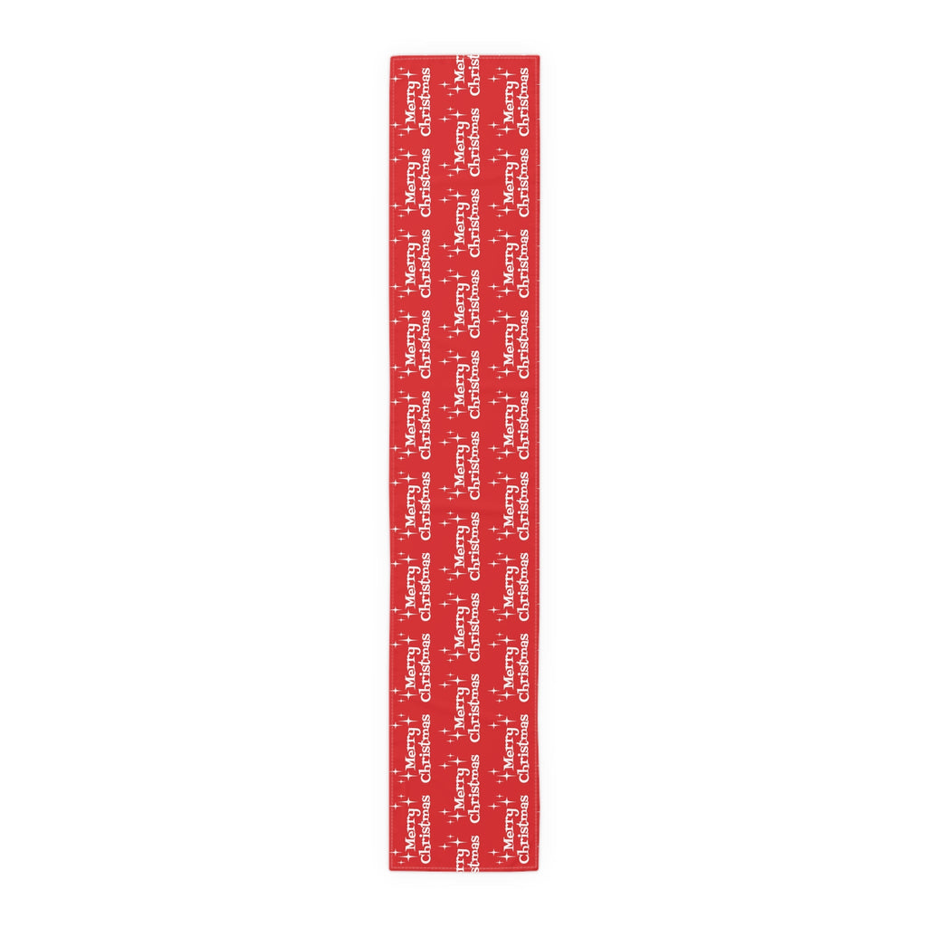 Merry Christmas Starburst Atomic Mid Century Retro Style Christmas Decor Red Cotton Poly Table Runner