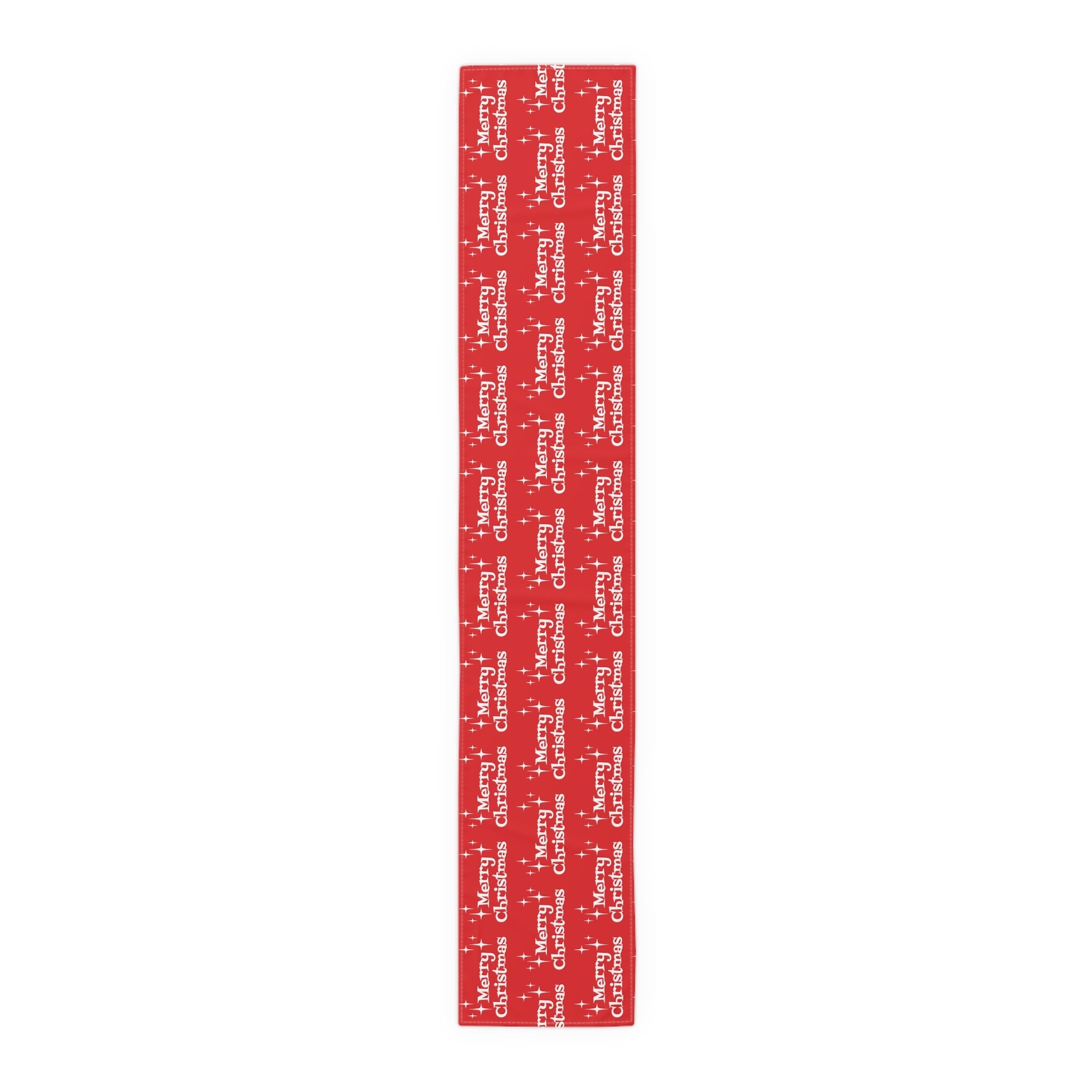 Merry Christmas Starburst Atomic Mid Century Retro Style Christmas Decor Red Cotton Poly Table Runner
