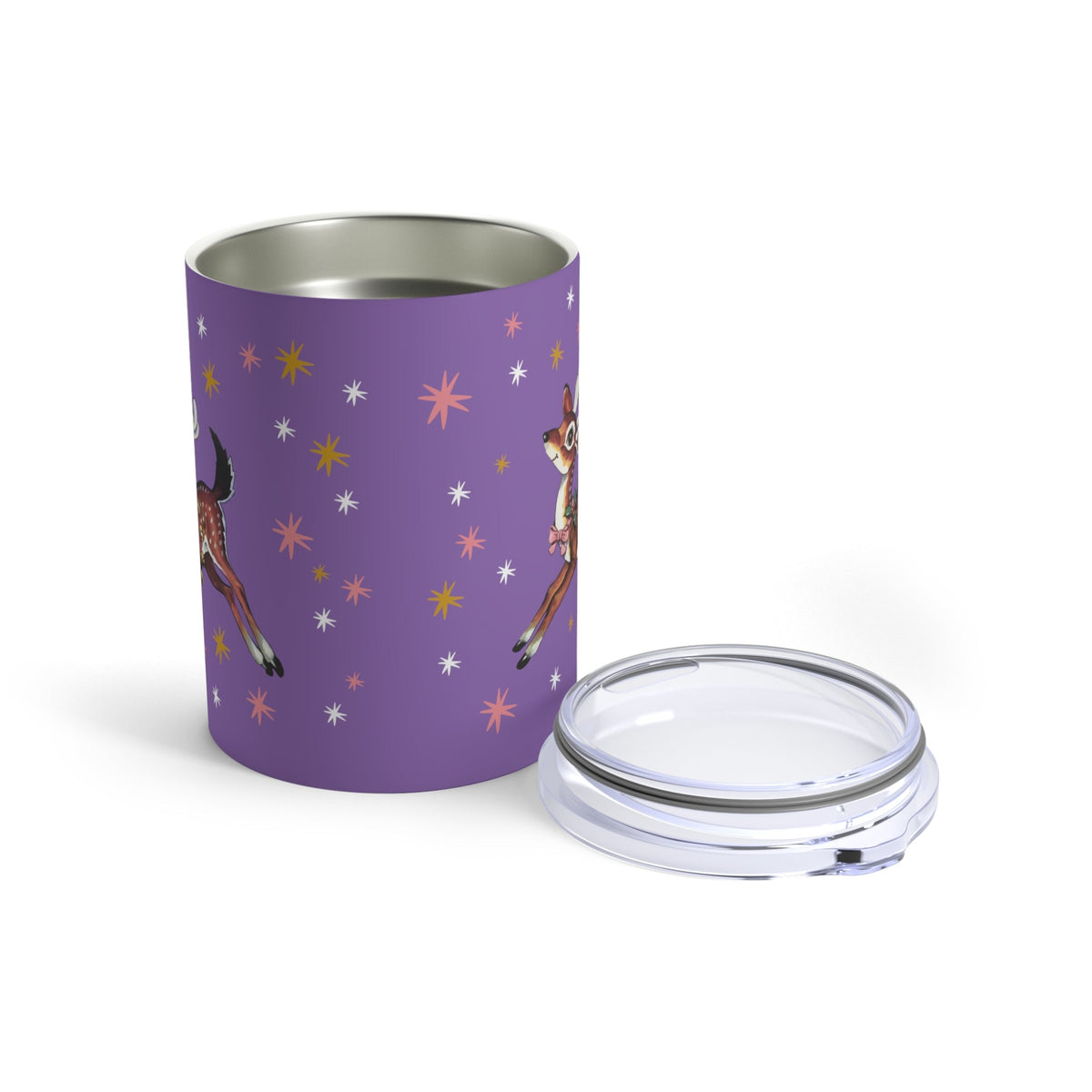 Christmas Reindeer Mid Century Retro Christmas Print Purple Stainless Steel Tumbler 10oz