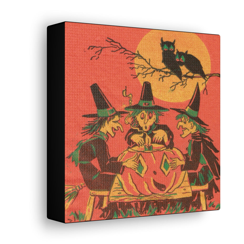 Three Witches Owls Halloween Canvas Gallery Wrap - Retro Style
