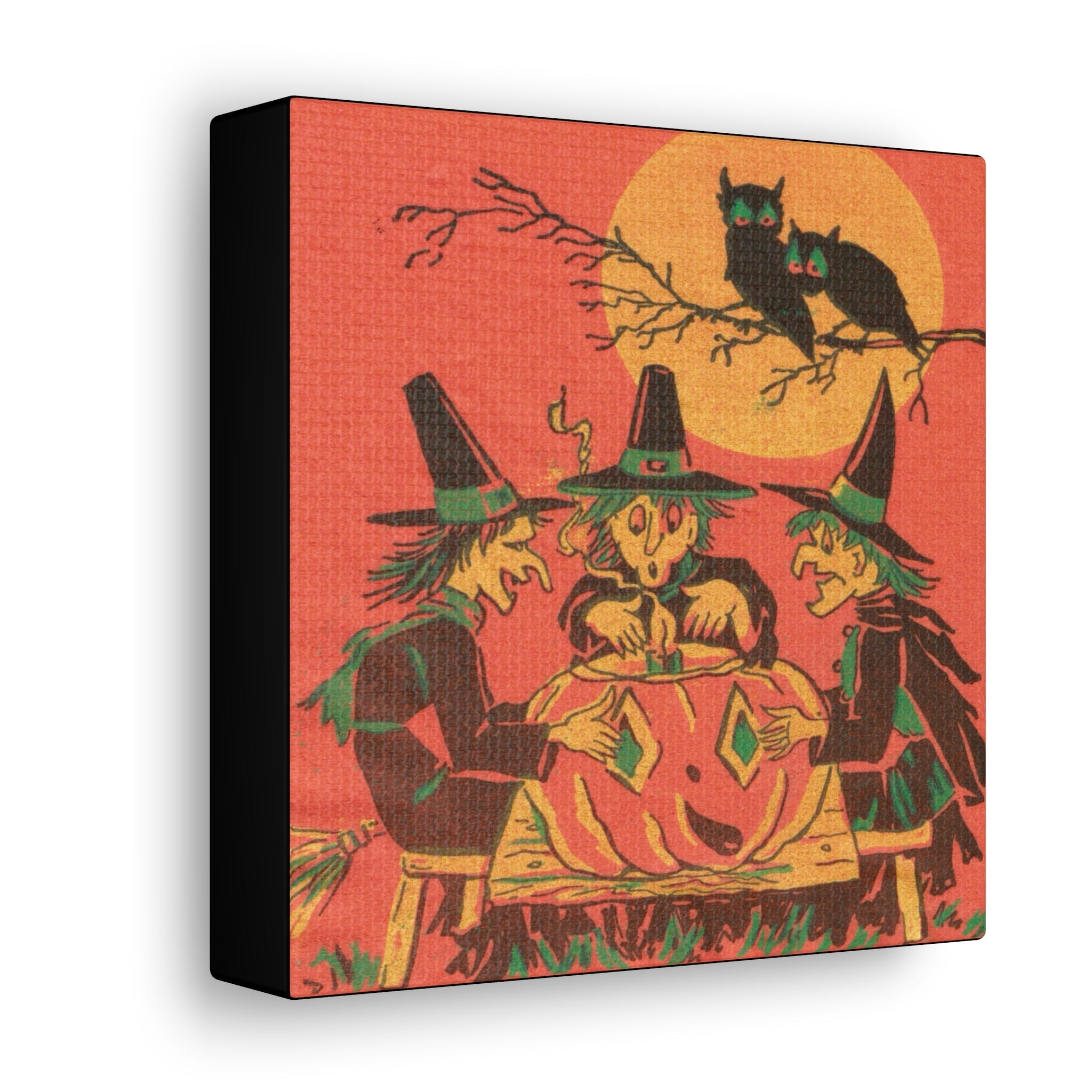 Three Witches Owls Halloween Canvas Gallery Wrap - Retro Style