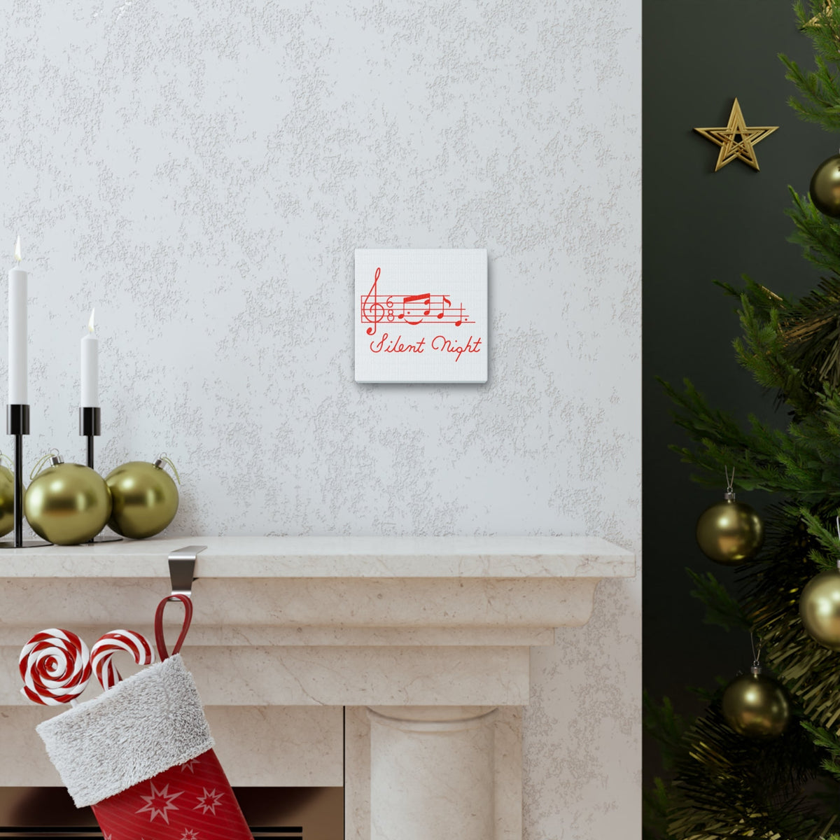 Silent Night Music 50s Mid Century Retro Christmas Print Canvas Gallery Wrap