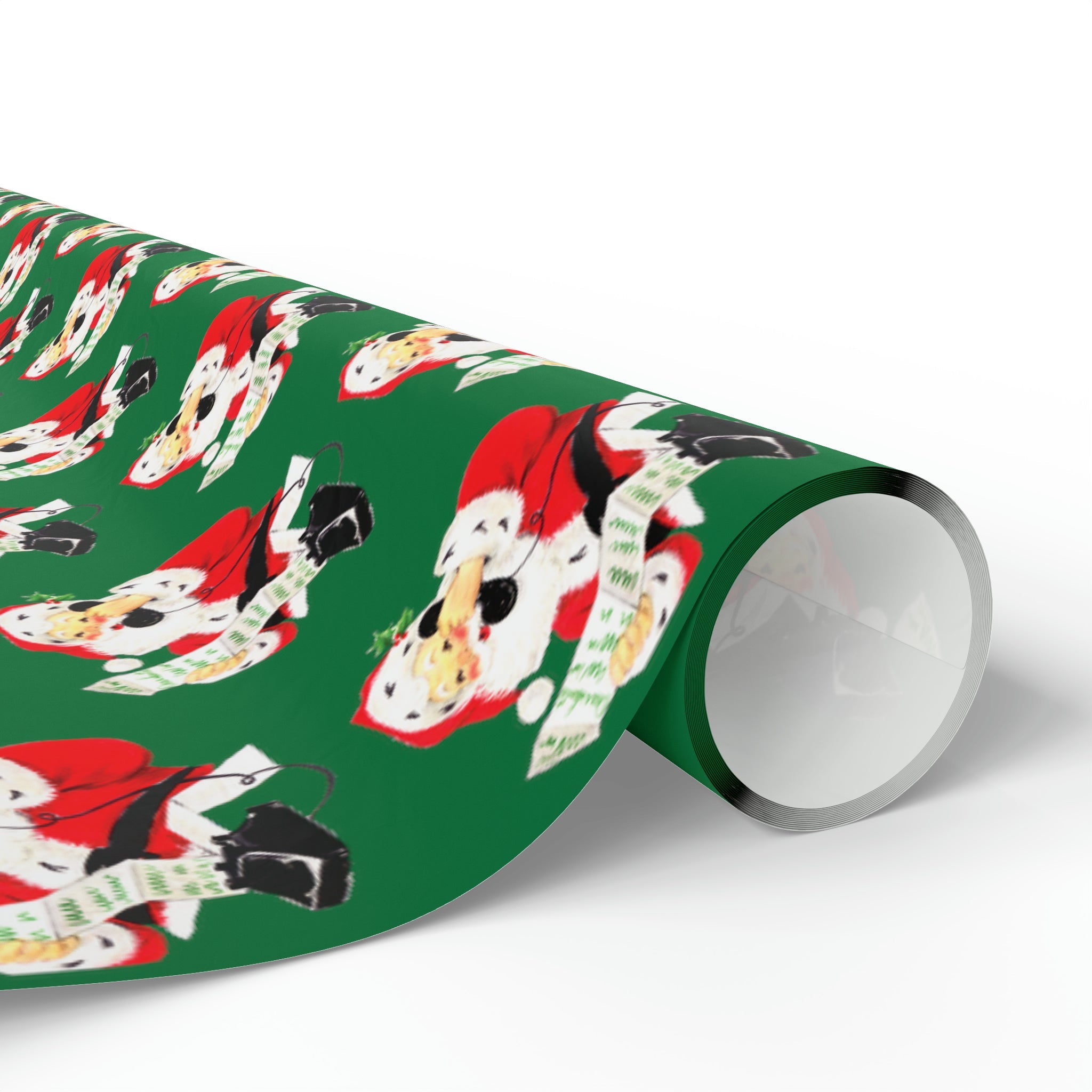 Santa Checking His List On Telephone Green Mid Century Retro Christmas Print Holiday Gift Wrap Paper - Glossy Or Matte