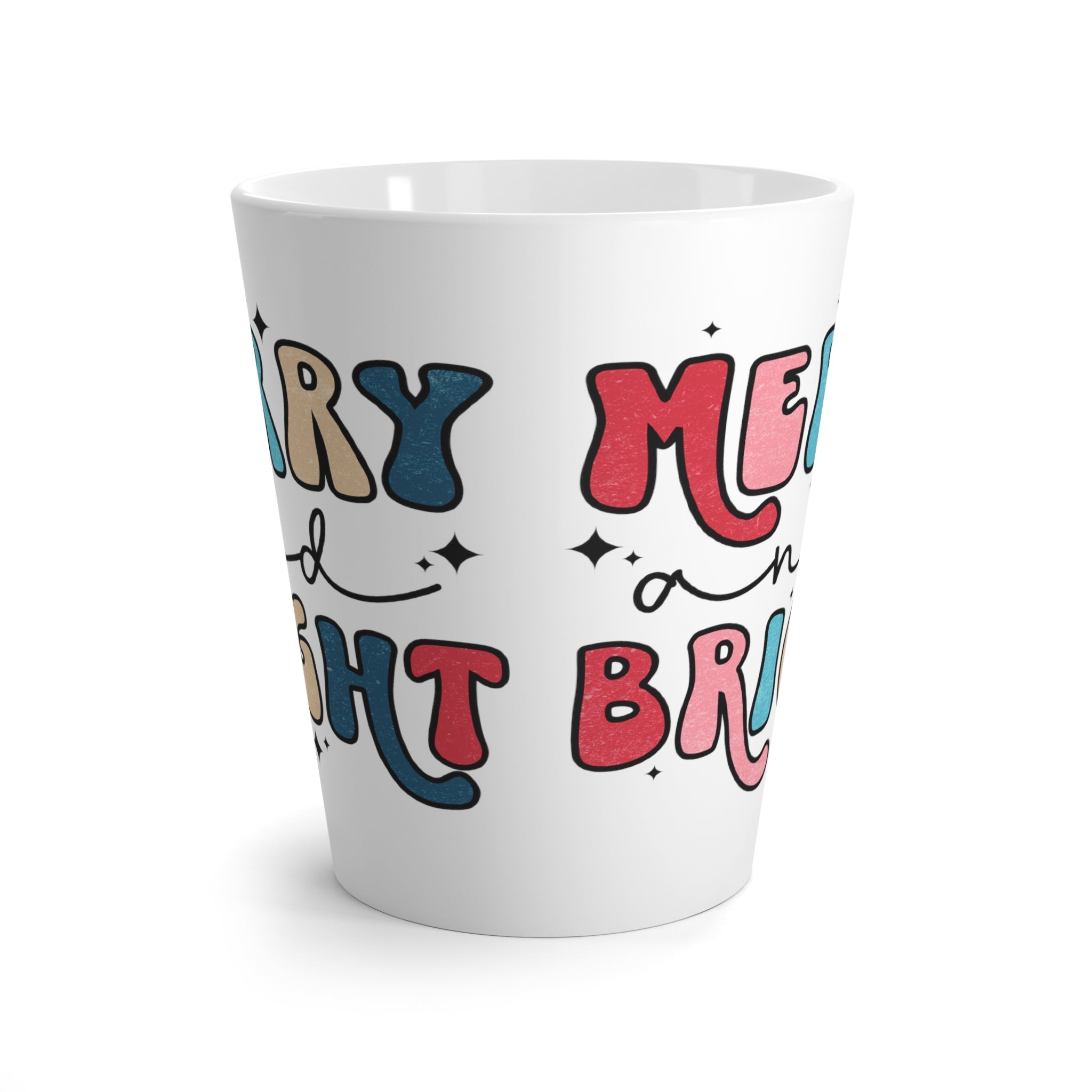 Merry And Bright Christmas Print Latte Coffee Mug