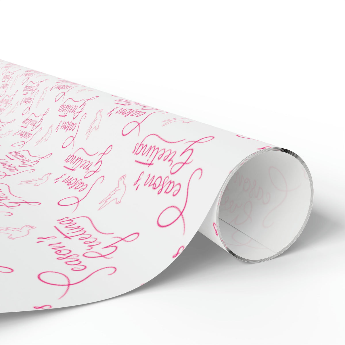 Season's Greetings Pink Dove Pink Retro Style Christmas Print Holiday Gift Wrap Paper - Glossy Or Matte