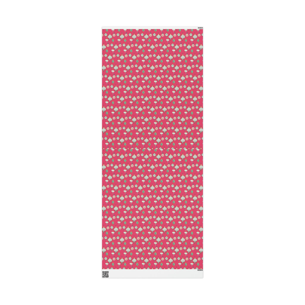 Greetings Christmas Ornaments Pink Retro Style Christmas Holiday Gift Wrap Paper - Glossy Or Matte