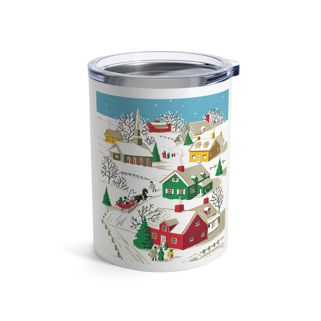 Cozy Winter Village Town Retro Christmas Print Stainless Steel Tumbler 10oz
