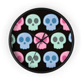 Cute Skulls Pastel Halloween Black Wall Clock