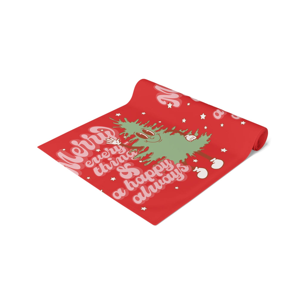 Merry Everything And A Happy Always Cute Christmas Tree Retro Style Red Christmas Decor Cotton Poly Table Runner