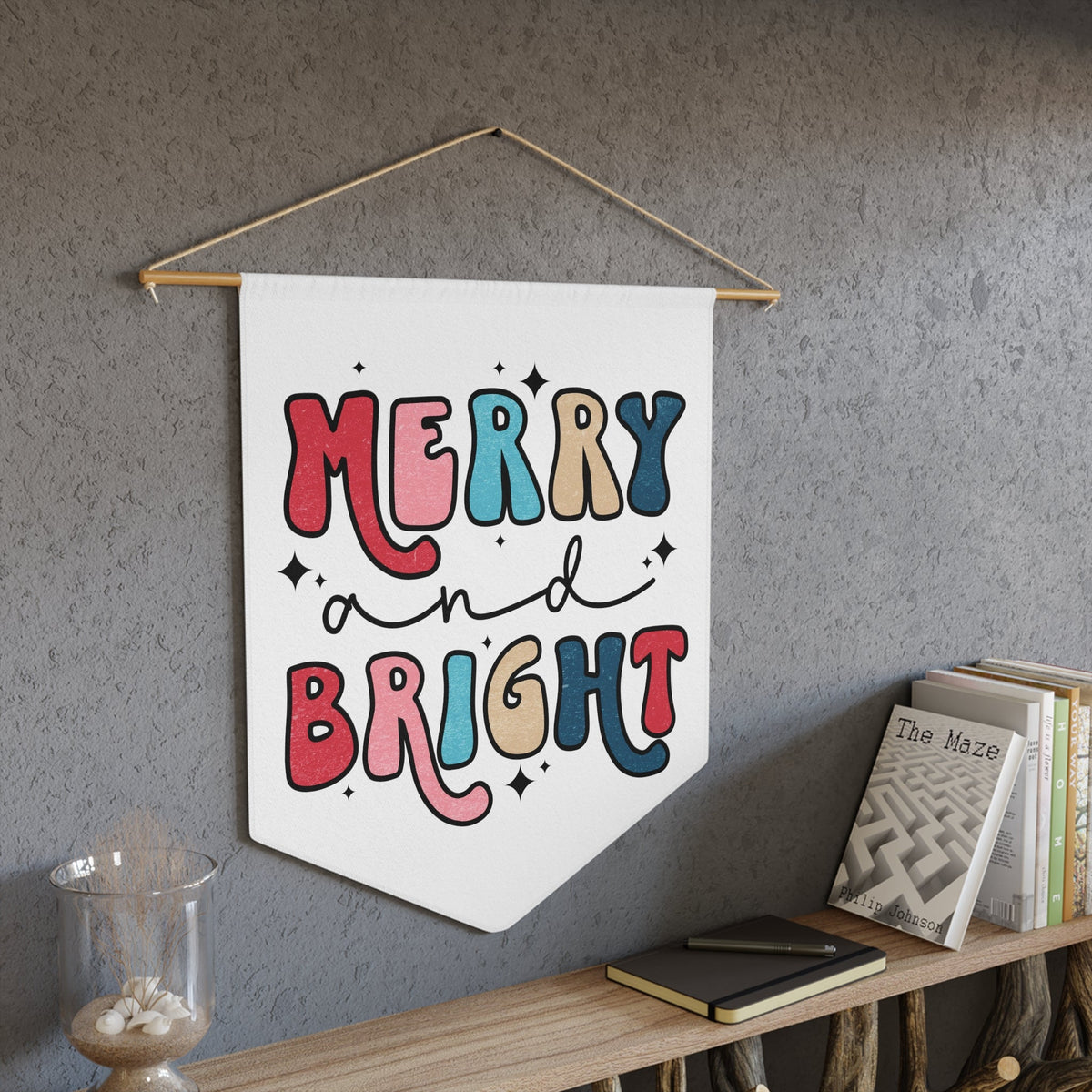 Merry And Bright Christmas Print Wall Hanging Banner Flag