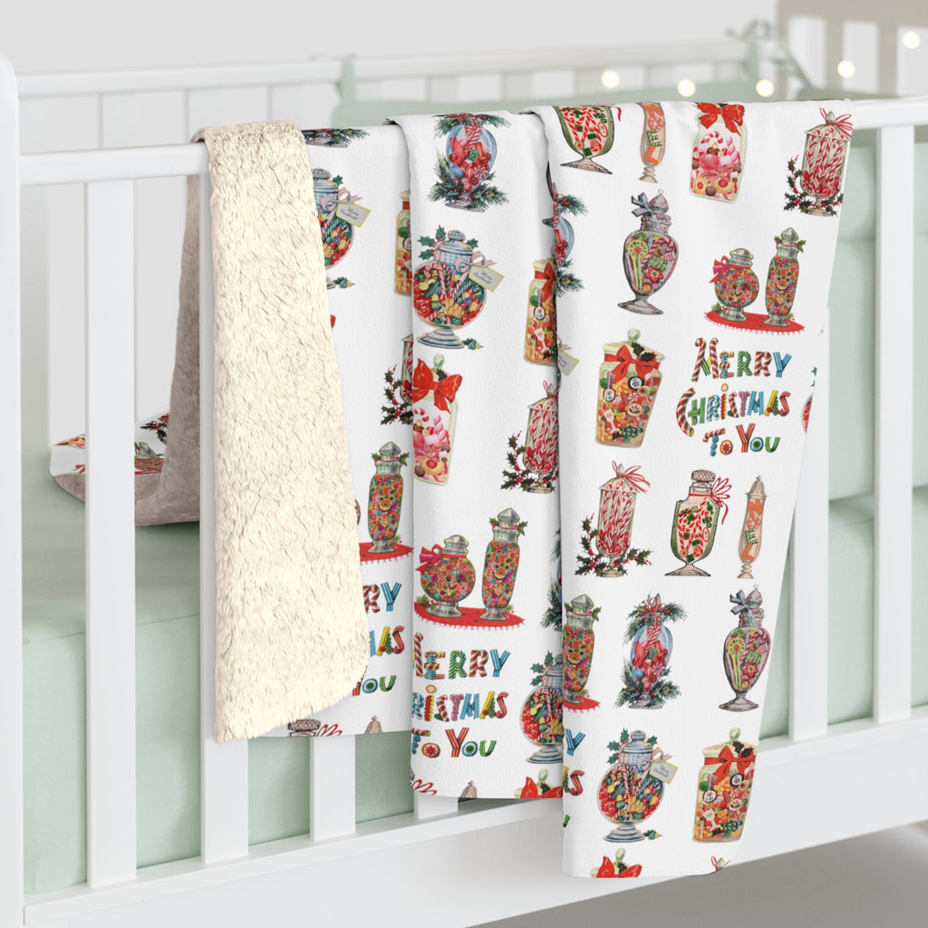 Merry Christmas To You Christmas Candy Mid Century Retro Print Sherpa Fleece Blanket