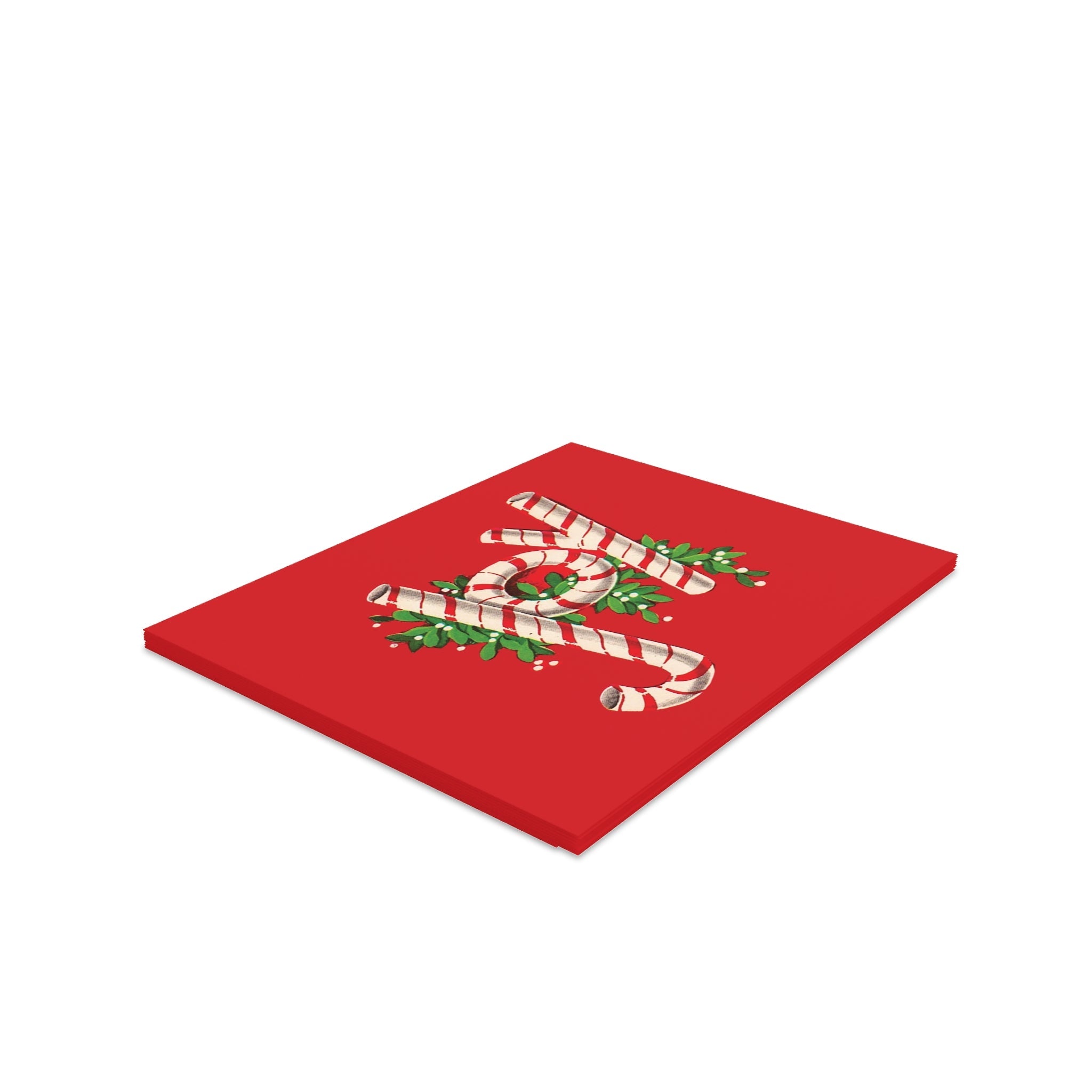 Joy Candy Canes Mid Century Retro Christmas Print Matte Greeting Cards (8, 16, and 24 pcs)