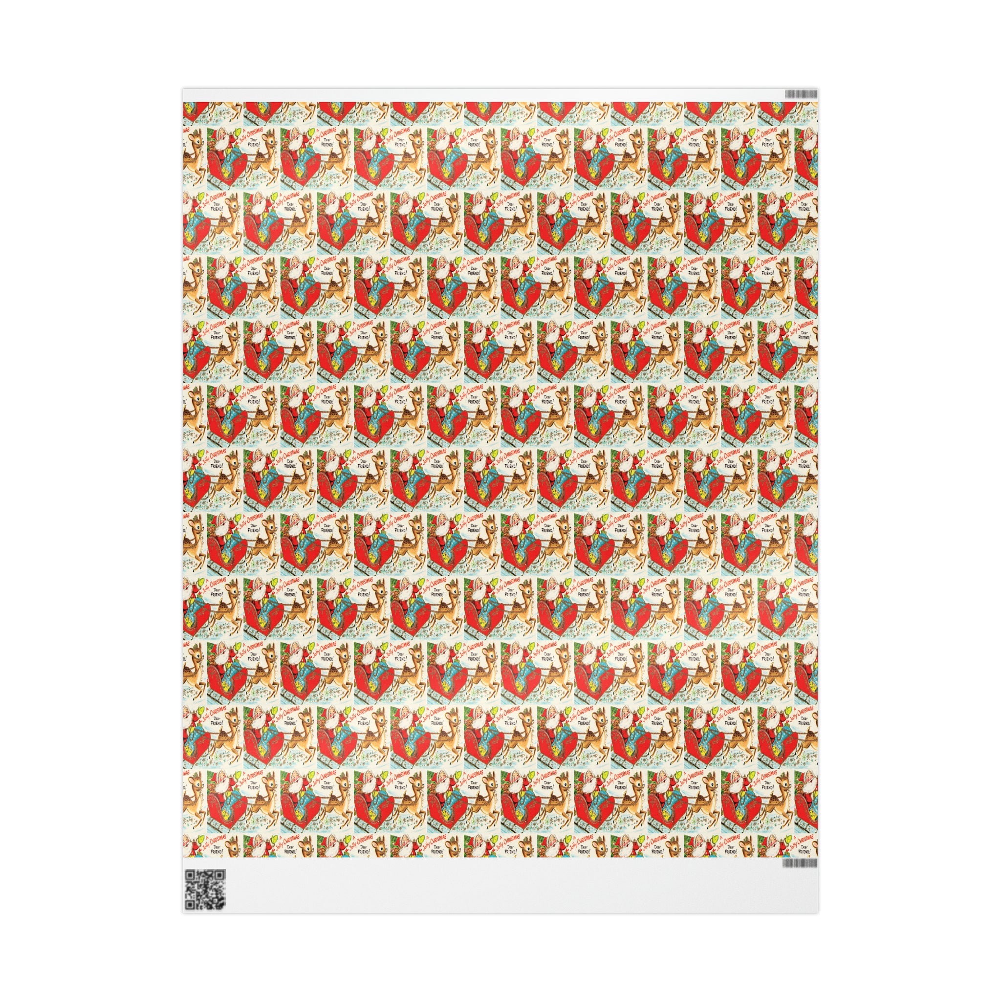 A Jolly Christmas Dear Friend Santa In Sleigh With Reindeer Mid Century Retro Christmas Print Holiday Gift Wrap Paper - Glossy Or Matte