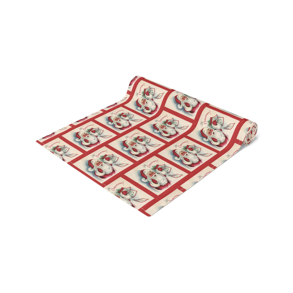 It's Christmas! Santa Calendar Mid Century Retro Christmas Print Home Decor Cotton Poly Table Runner