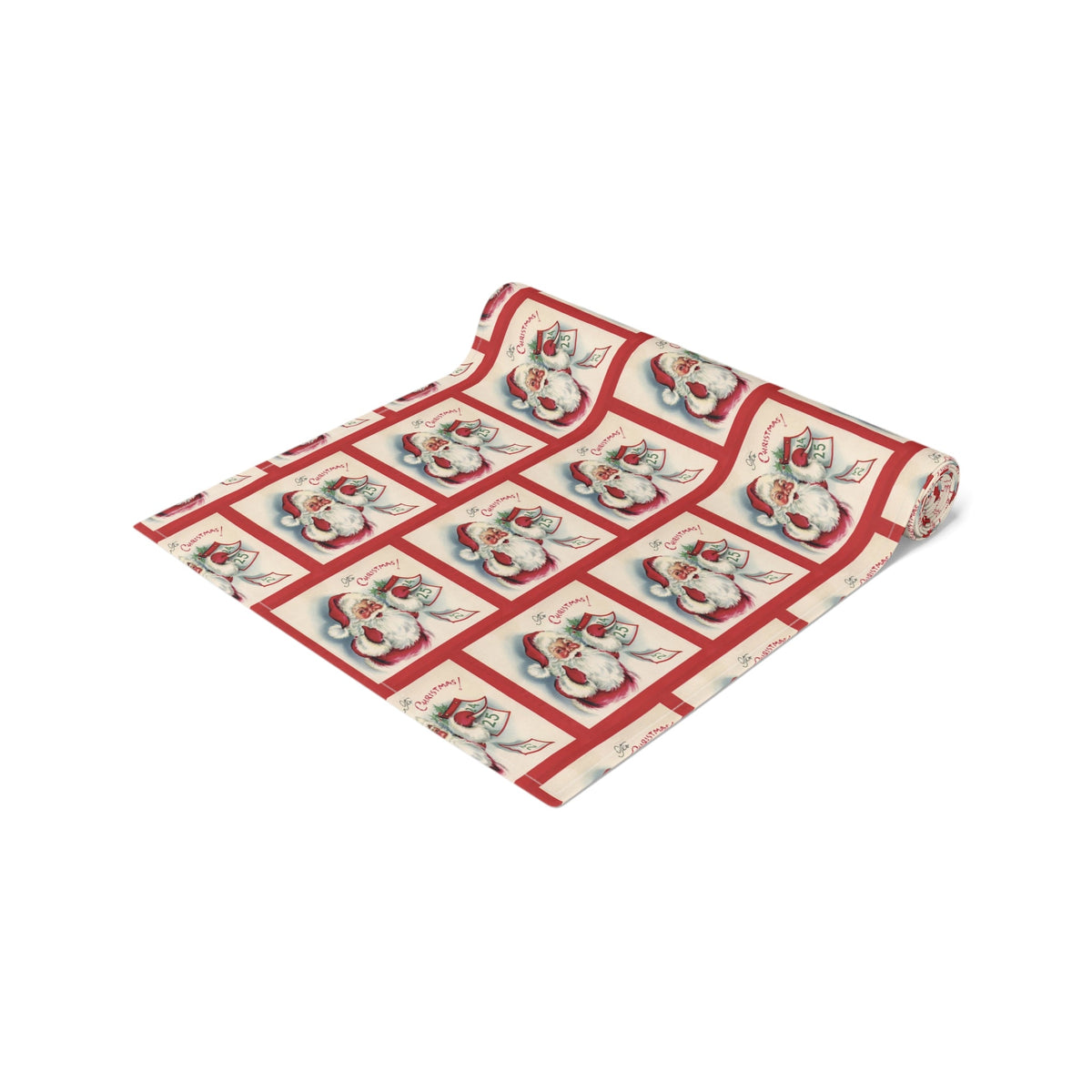 It's Christmas! Santa Calendar Mid Century Retro Christmas Print Home Decor Cotton Poly Table Runner