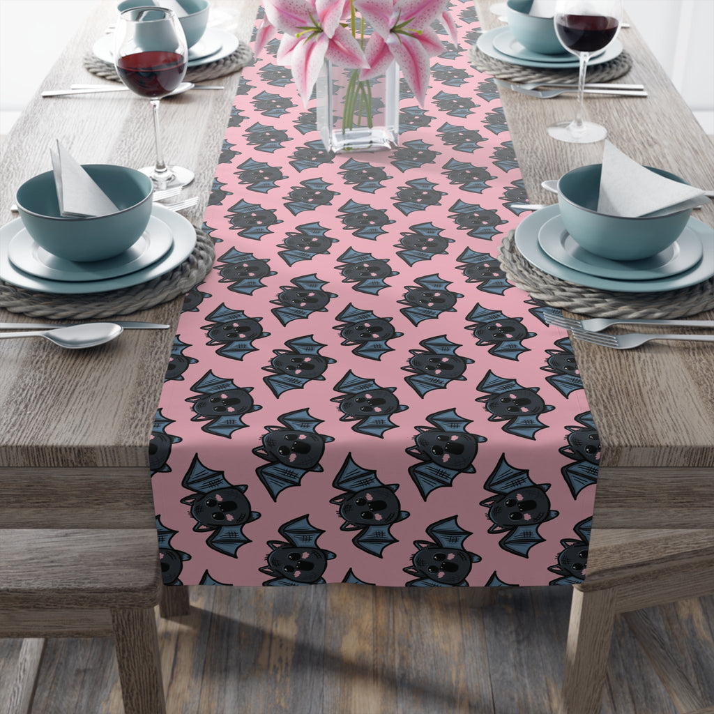 Halloween Bats Pink Fall Autumn Cotton Poly Table Runner