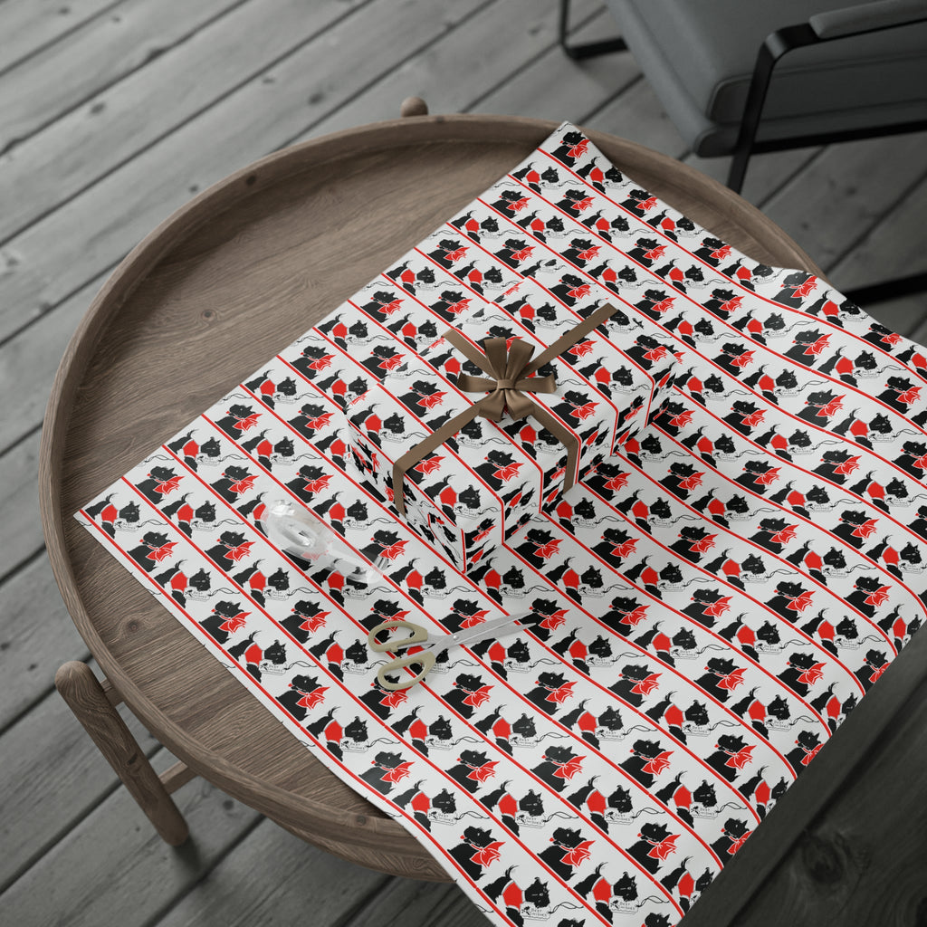 Best Wishes Christmas Scotties Mid Century Retro Christmas Print Holiday Gift Wrap Paper - Glossy Or Matte