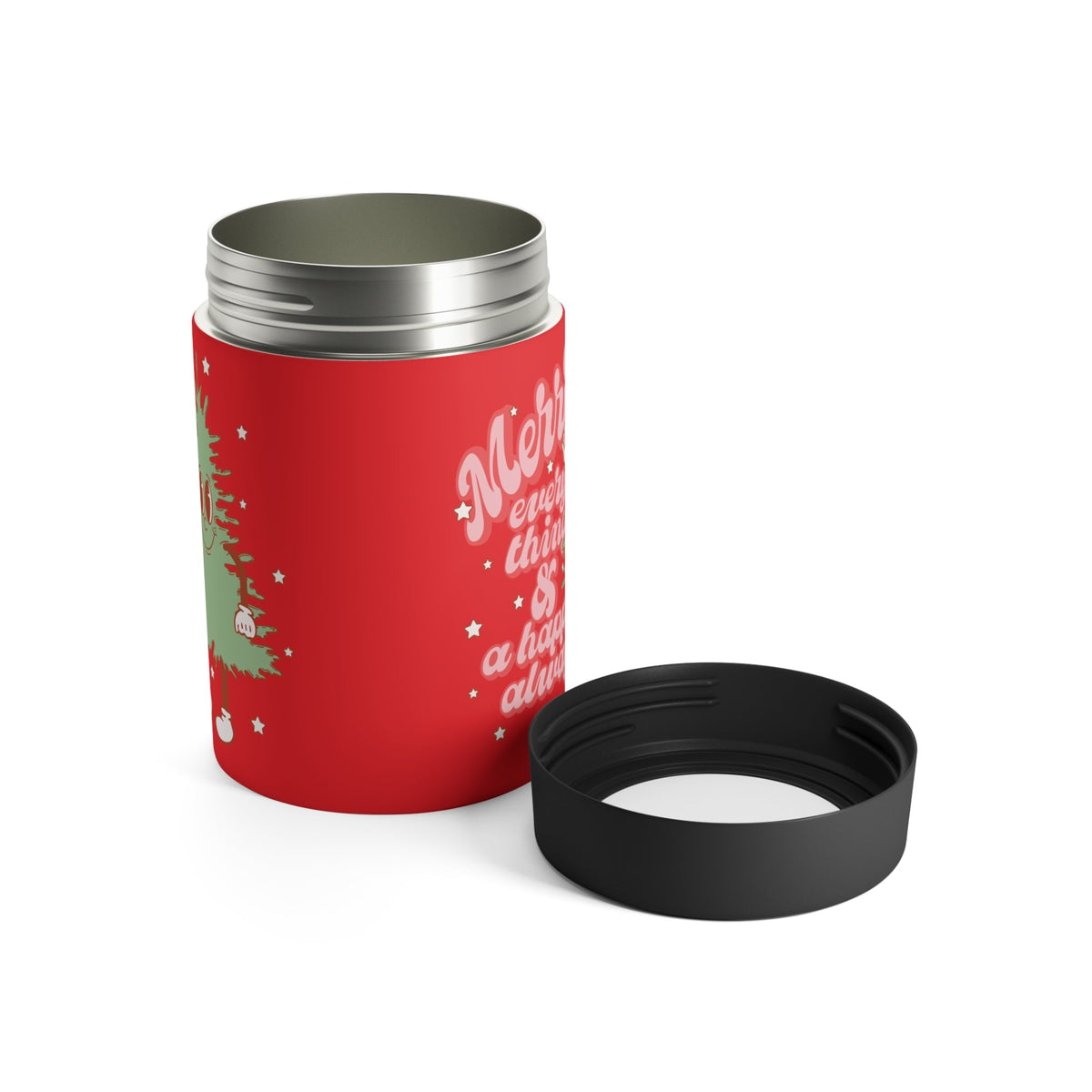 Merry Everything And Happy Always Cute Christmas Tree Retro Style Christmas Stainless Steel Can Holder