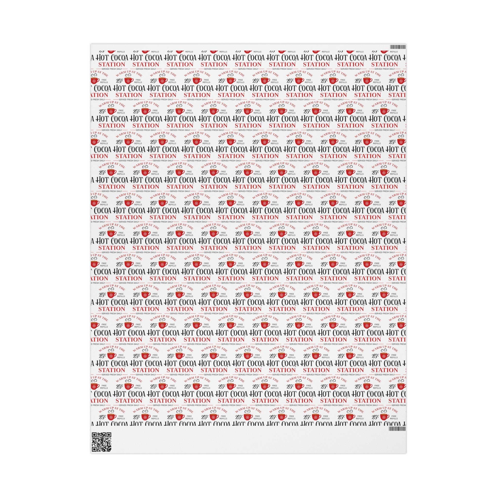 Warm Up At The Hot Cocoa Station Christmas Print Holiday Gift Wrap Paper - Glossy Or Matte