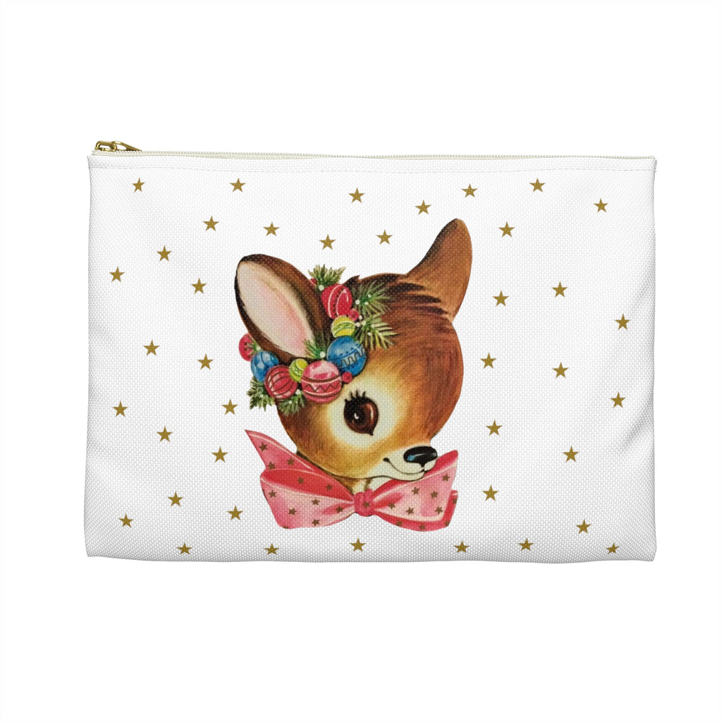 Reindeer Gold Stars Mid Century Retro Christmas Print Polyester Accessory Pouch Travel Bag