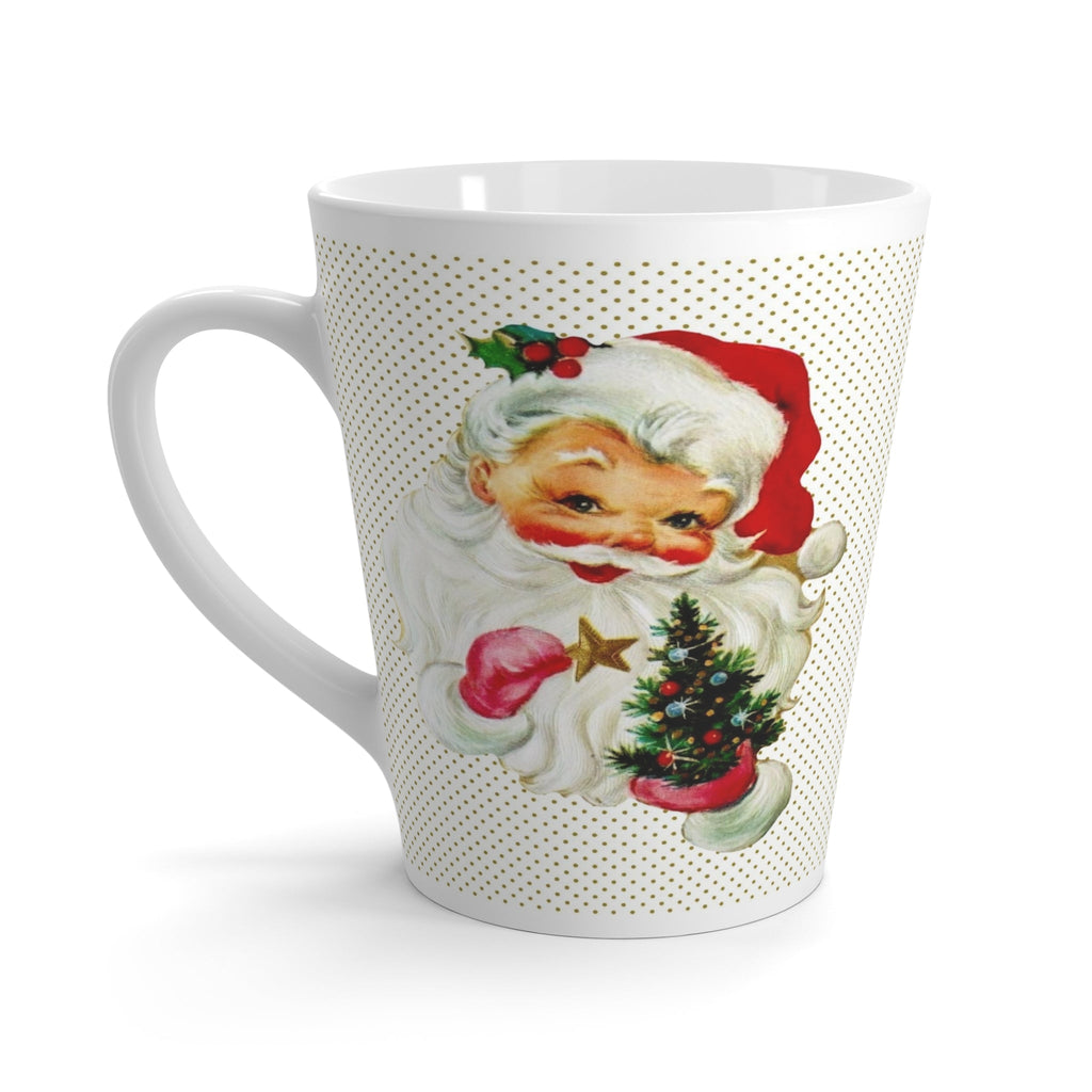 Santa Holding Little Christmas Tree Mid Century Retro Christmas Print Latte Coffee Mug