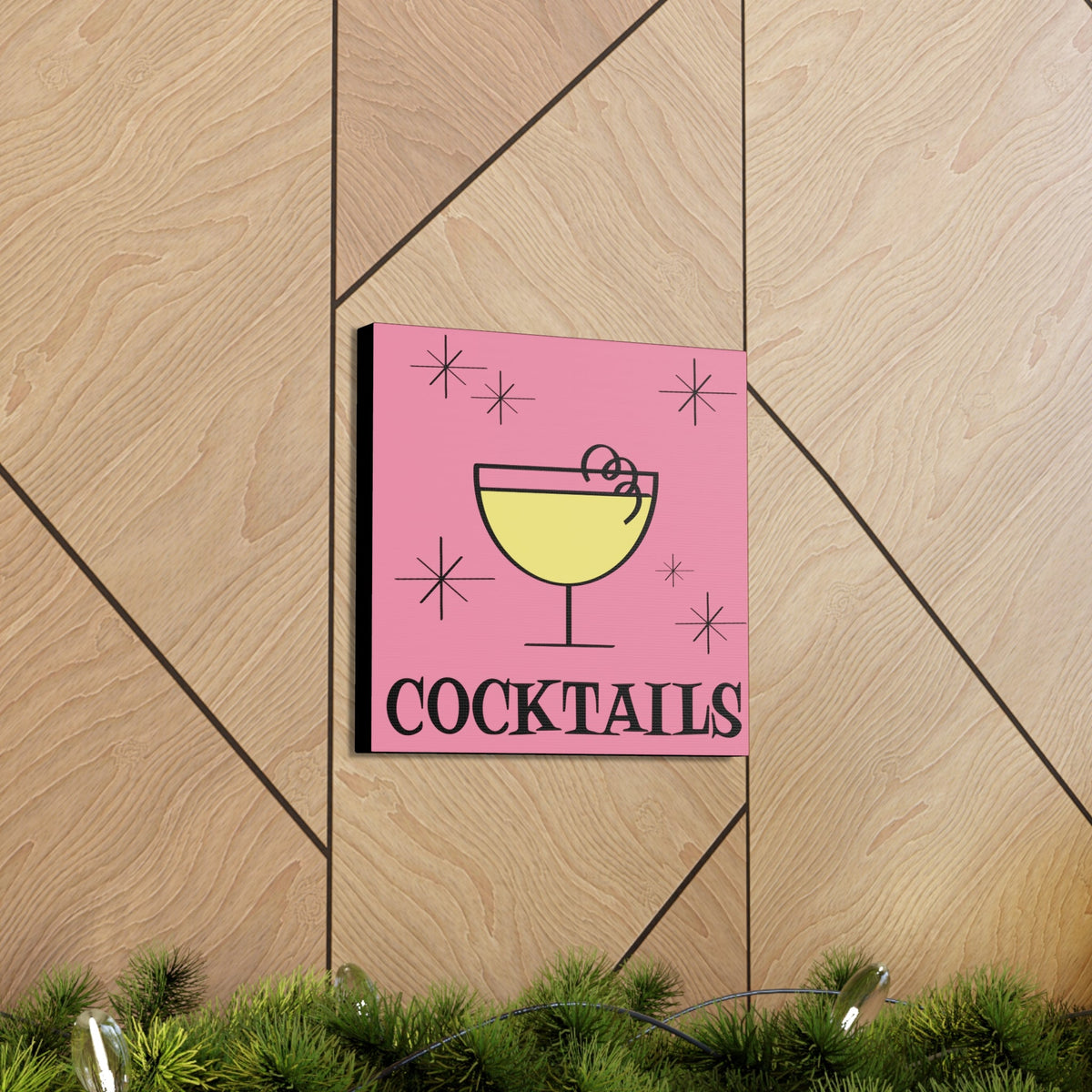 Cocktails Pink Mid Century Retro Design Pink Canvas Gallery Wrap