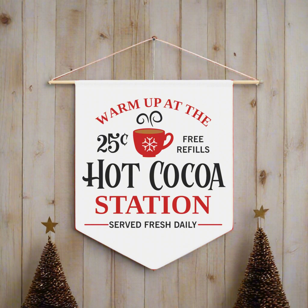 Warm Up At The Hot Cocoa Station Christmas Wall Hanging Banner Flag