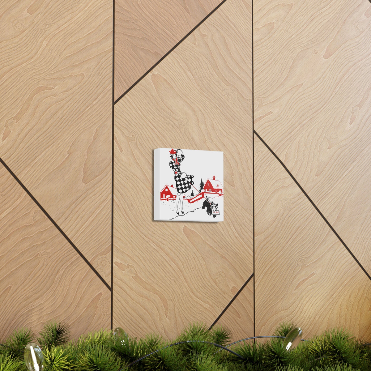 Christmas Lady And Dog Canvas Gallery Wrap - Retro Style