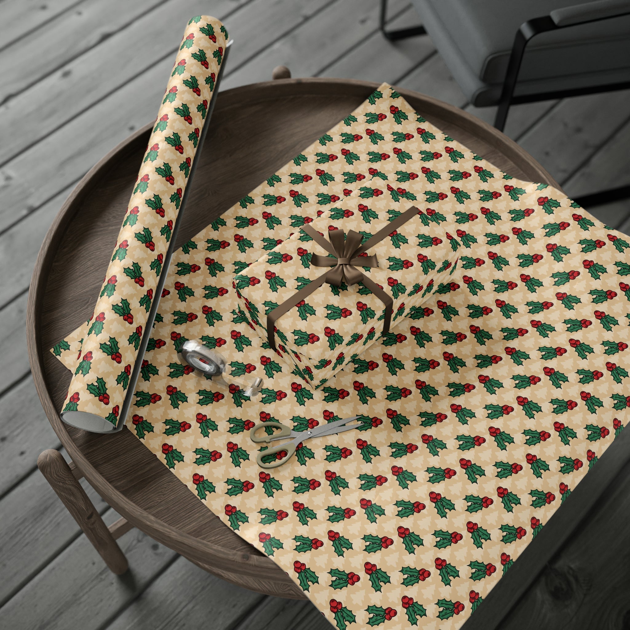 Cute Christmas Holly Trees Winter Christmas Print Holiday Gift Wrap Paper - Glossy Or Matte