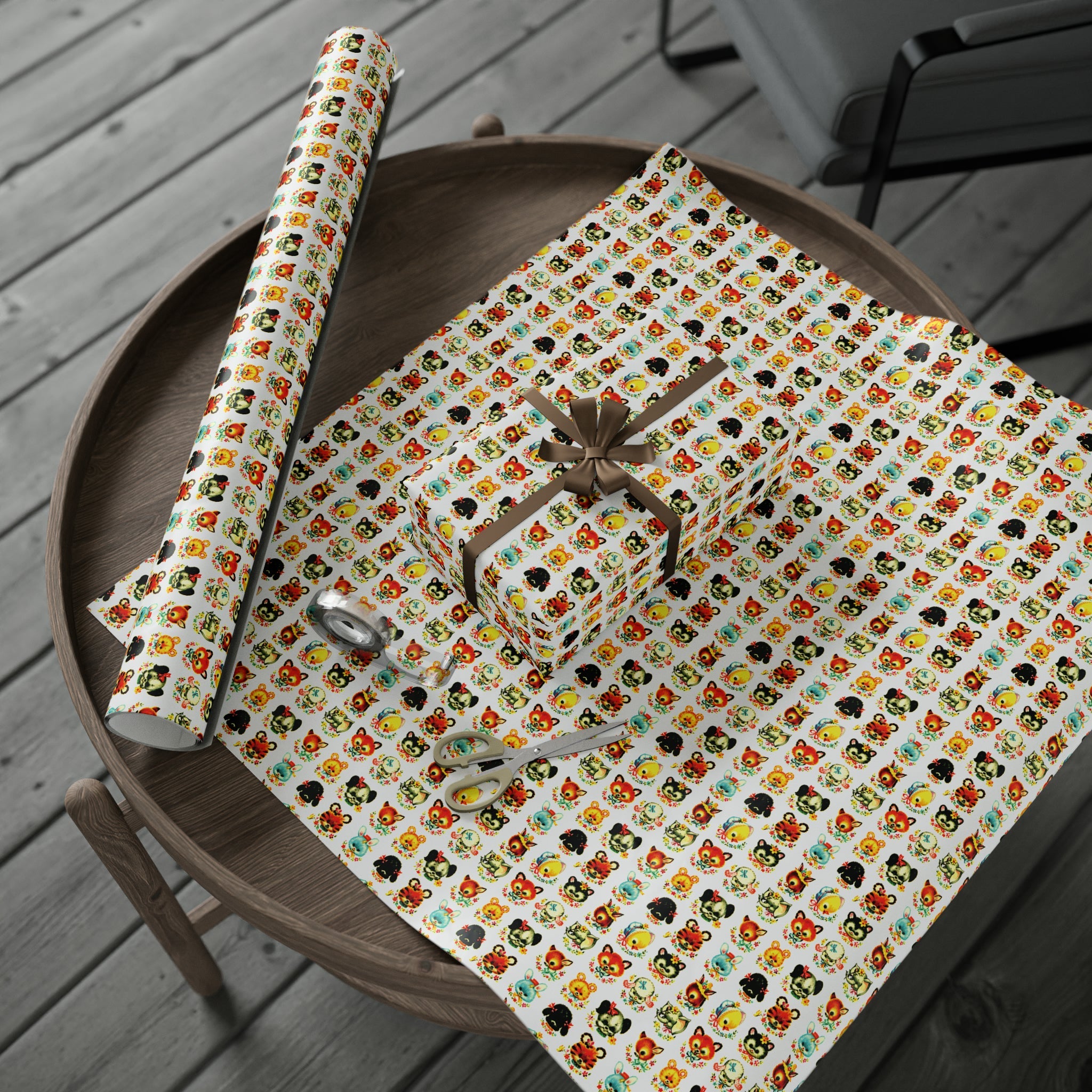 Cute Mid Century Baby Animals Mid Century Retro Print Baby Shower Birthday Holiday Gift Wrap Paper - Glossy Or Matte